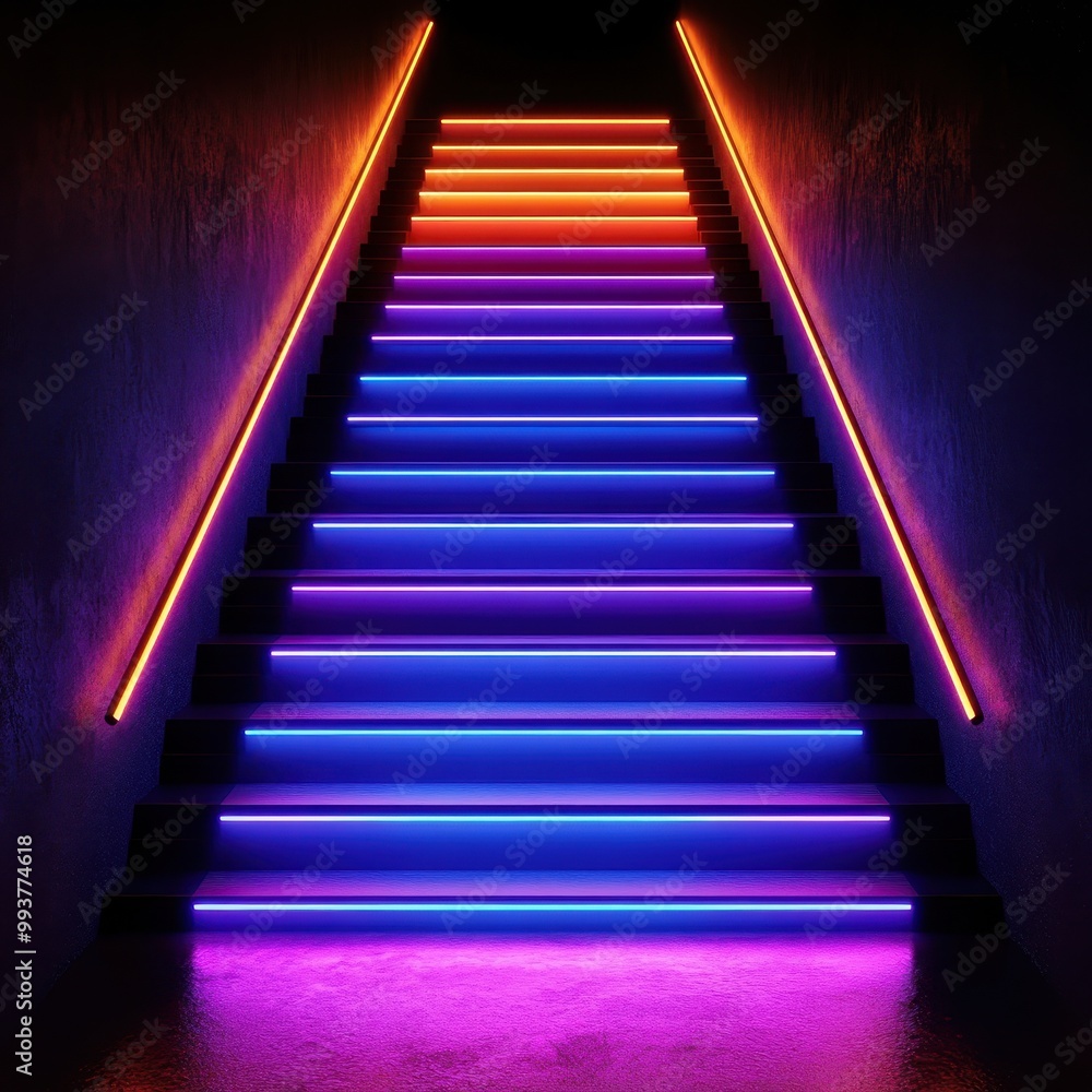 Neon Abstract Staircase with Bright Colors Neon Abstract Staircase with Bright Colors