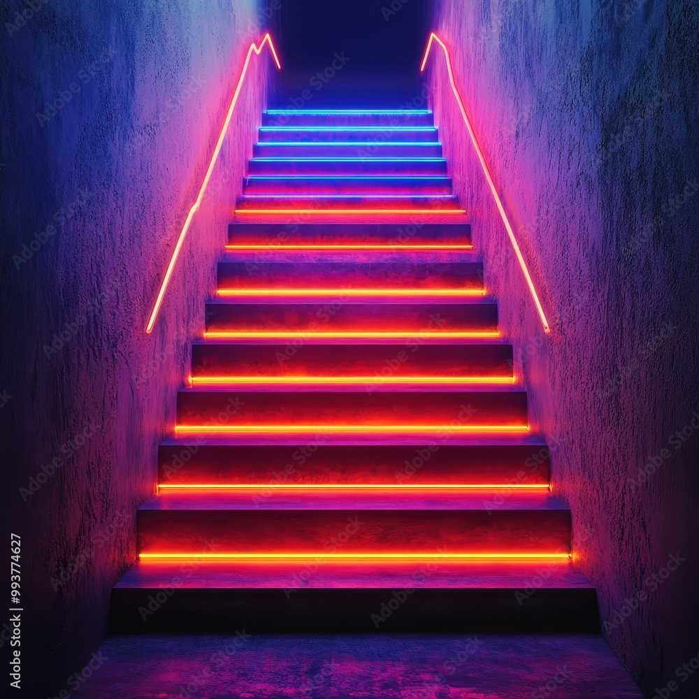 Bright Neon Staircase with Abstract Design Bright Neon Staircase with Abstract Design
