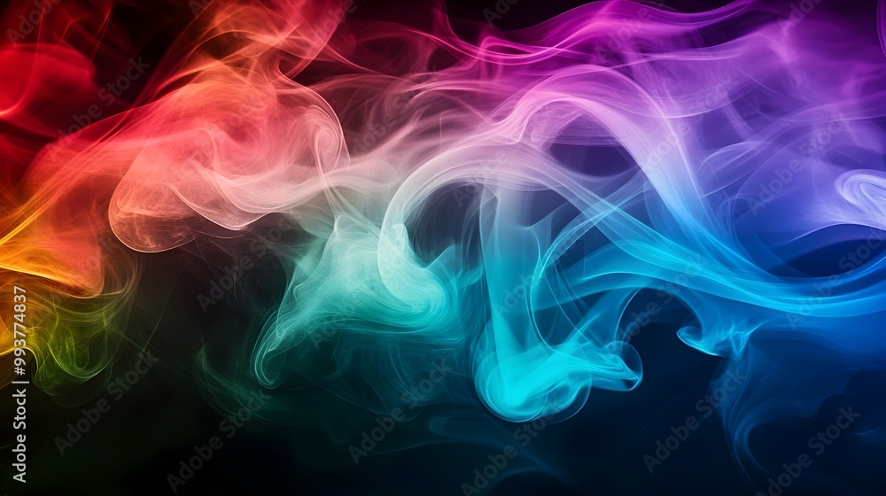 A stunning photograph showcasing swirling multicolored smoke in vibrant shades of red blue green and purple blending together in fluid mesmerizing motions against a dark background A stunning photograph showcasing swirling multicolored smoke in vibrant shades of red blue green and purple blending together in fluid mesmerizing motions against a dark background