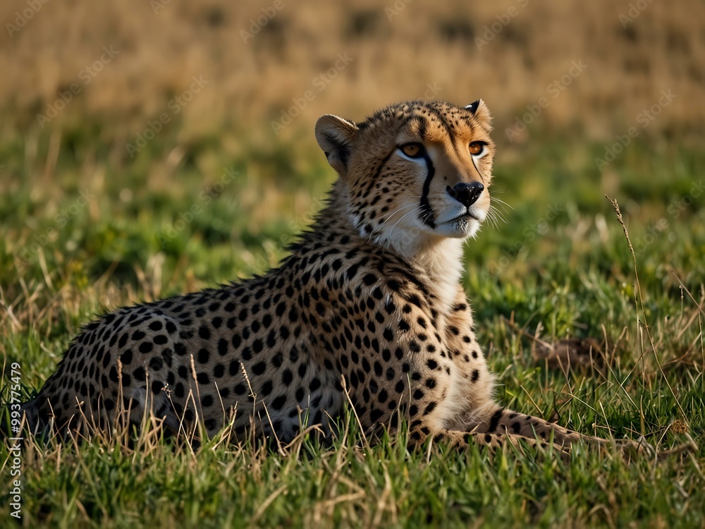 Another view of a cheetah resting in the grass. Another view of a cheetah resting in the grass.