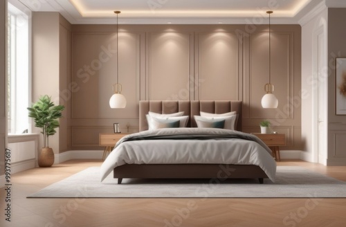 3d render of a badroom on a brown background in a modern style