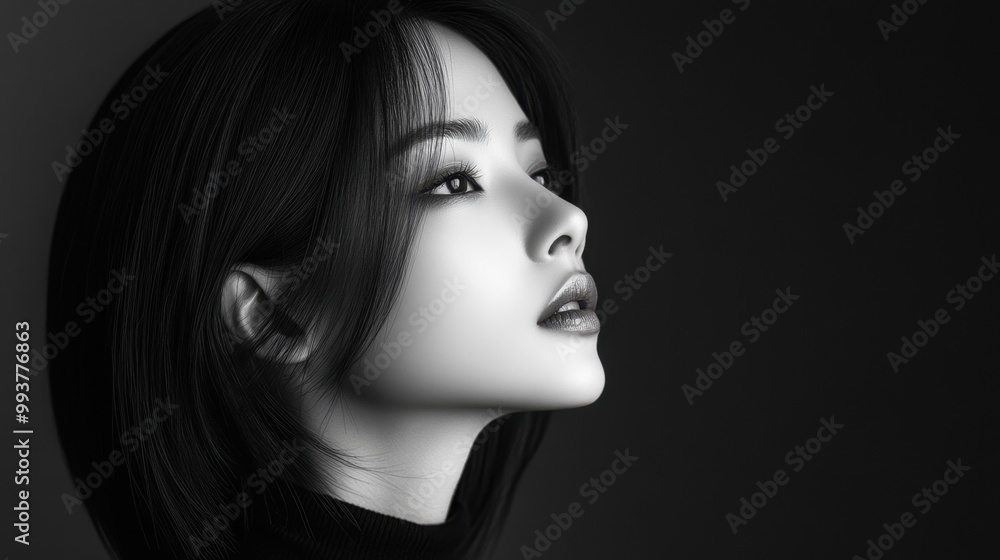 Woman with Sleek Jet-Black Hair Elegantly Flowing Over Shoulders
Woman with Sleek Jet-Black Hair Elegantly Flowing Over Shoulders