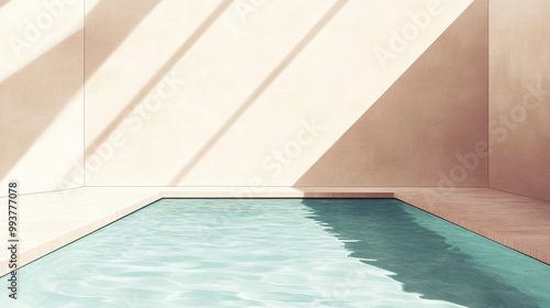 Illustration of a swimming pool against a light beige wall and sun reflection