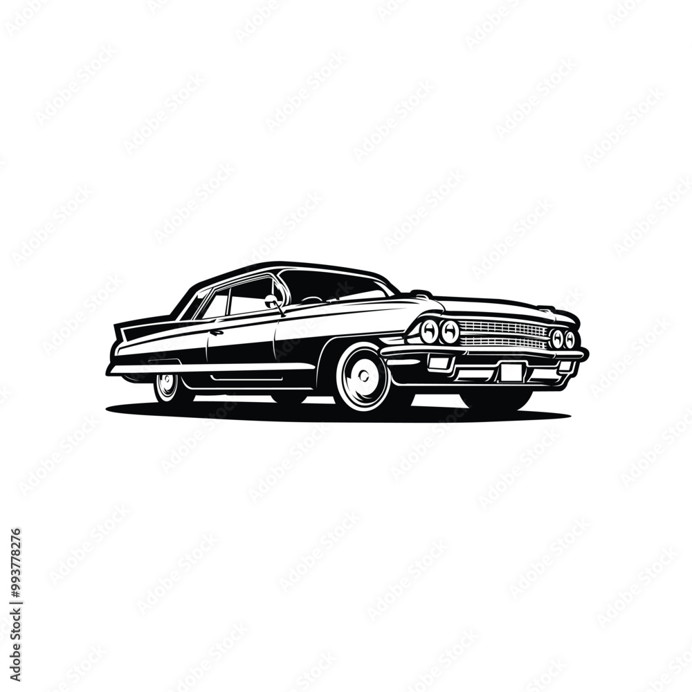 Naklejka premium Classic Muscle Car Side View Monochrome Silhouette Vector Illustration. Best for Automotive Related Industry