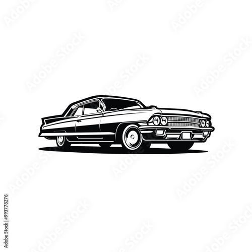 Classic Muscle Car Side View Monochrome Silhouette Vector Illustration. Best for Automotive Related Industry