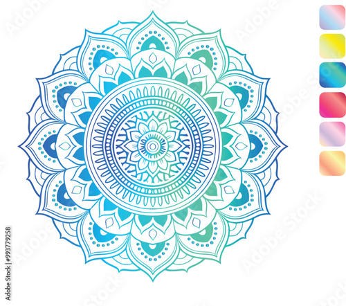 a colorful mandala with a pink and purple design on it.