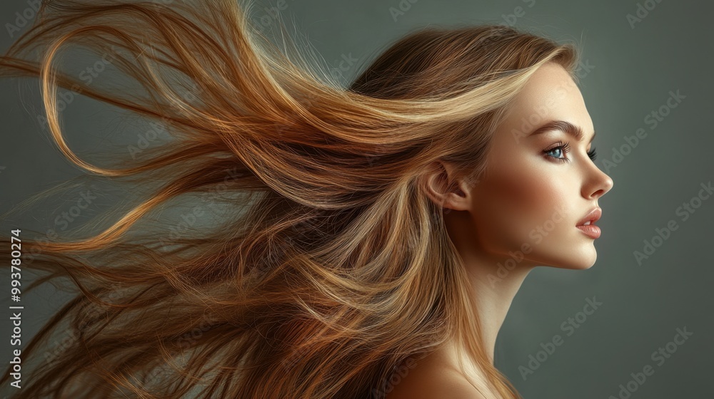Glamorous Portrait of Woman with Flowing Blonde Hair in Motion
Glamorous Portrait of Woman with Flowing Blonde Hair in Motion