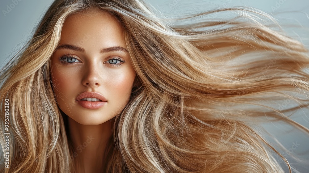 Glamorous Portrait of Woman with Flowing Blonde Hair in Motion
Glamorous Portrait of Woman with Flowing Blonde Hair in Motion