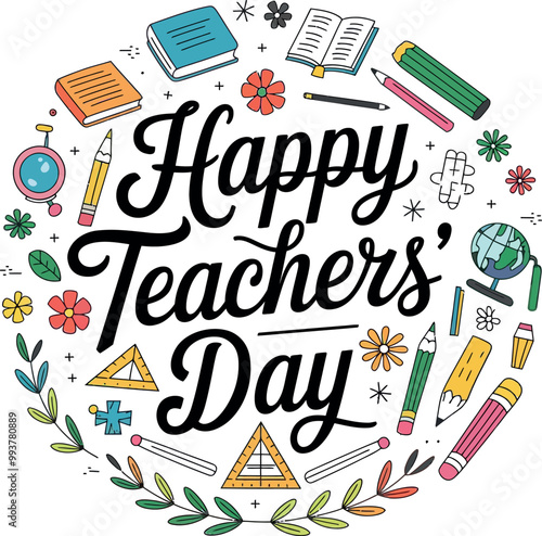 Hand drawn flat happy teachers' day lettering