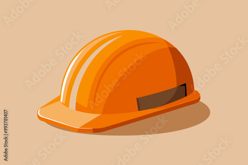 Image showcases an orange construction helmet on a beige background, illustrating construction safety gear with excellent detail and the importance of workplace safety equipment. 