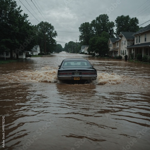 Floodwaters overwhelm urban areas leaving vehicles stranded and buildings submerged