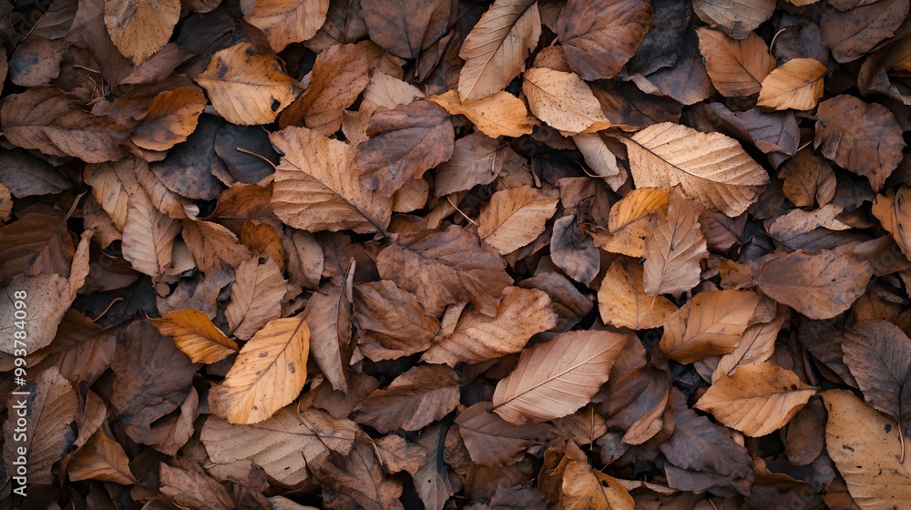 Stunning close up photograph showcasing the intricate textures and warm autumn colors of a bed of dry leaves scattered across the forest floor Stunning close up photograph showcasing the intricate textures and warm autumn colors of a bed of dry leaves scattered across the forest floor