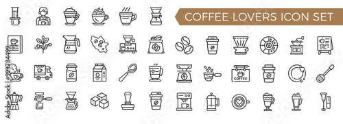 coffee lovers icon set outline style, Cafe Espresso Cappuccino Barista