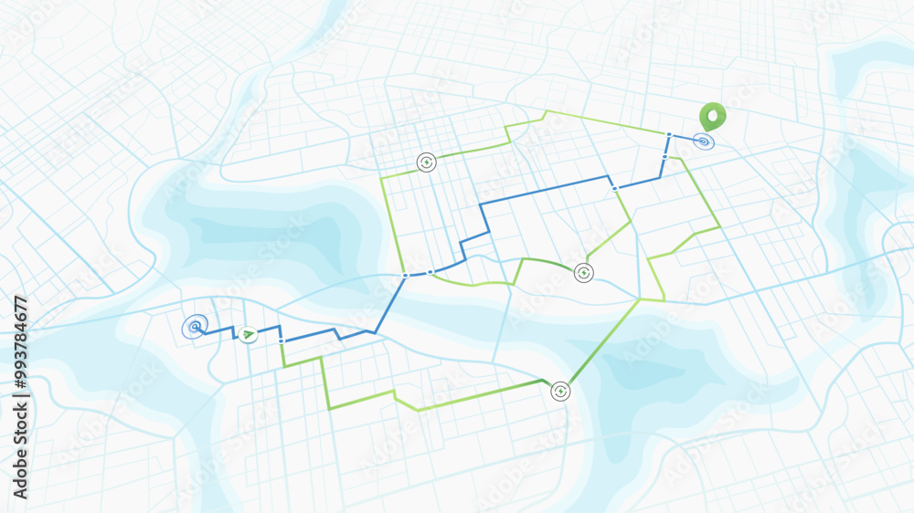 Navigation on map for optimizes and recommend location of charging stations along the route. Concept of best route to avoid traffic jams and recharge your car Navigation on map for optimizes and recommend location of charging stations along the route. Concept of best route to avoid traffic jams and recharge your car