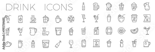 drink beverage outline icons, bottle liquor glass