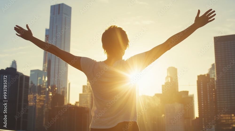 Cancer survivor leaving hospital at sunrise