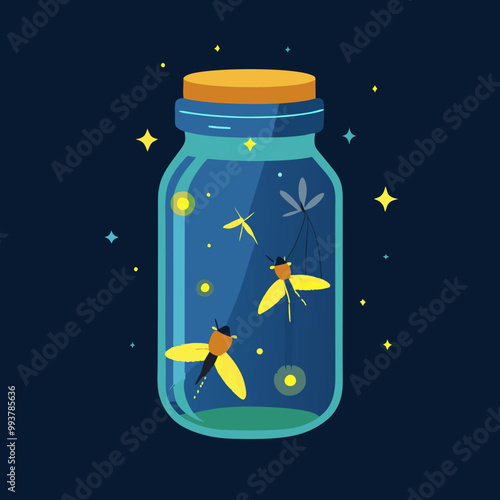 Jar of fireflies clipart, isolated vector illustration.
