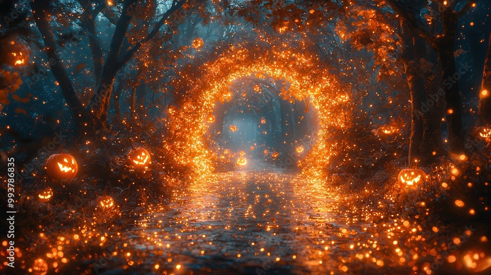 Enchanted Halloween Pathway with Glowing Pumpkins Enchanted Halloween Pathway with Glowing Pumpkins