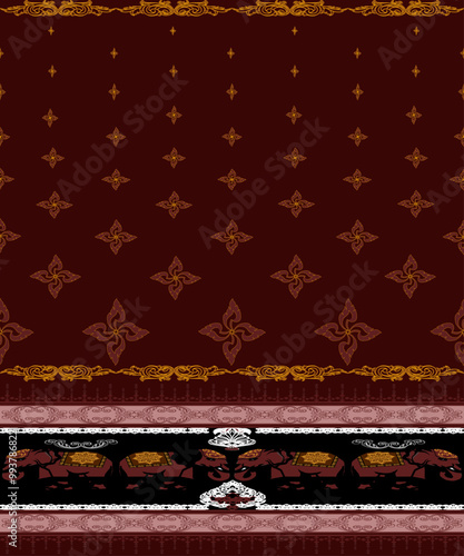 Elephant pattern, Thai pattern, seamless, traditional ethnic, Thai pattern, fabric pattern for textiles, carpets, wallpaper, clothing, sarong, red background
