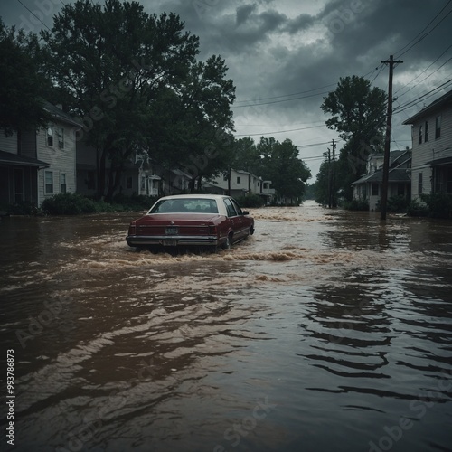 Floodwaters rise dramatically in city streets causing significant disruption and damage