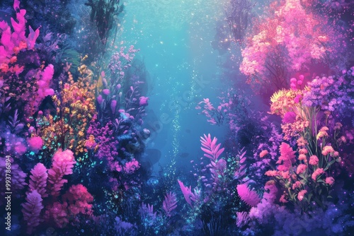 Wallpaper Mural Underwater Floral Paradise with Blue Water and Shimmering Lights Torontodigital.ca