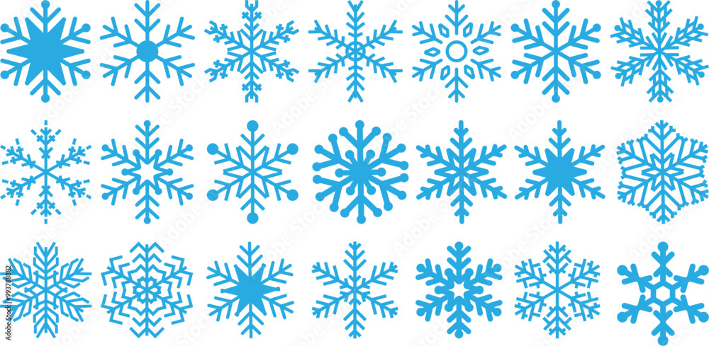 Collection of Blue Snowflake Vector Icons, Intricate and Symmetrical Winter Snowflakes for Seasonal Designs, Holiday Decorations, Winter-Themed Projects, and Digital Illustrations Collection of Blue Snowflake Vector Icons, Intricate and Symmetrical Winter Snowflakes for Seasonal Designs, Holiday Decorations, Winter-Themed Projects, and Digital Illustrations