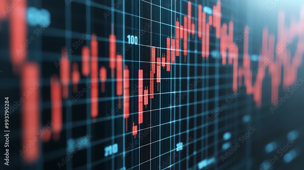 Financial chart showing market trends on digital display. Financial chart showing market trends on digital display.