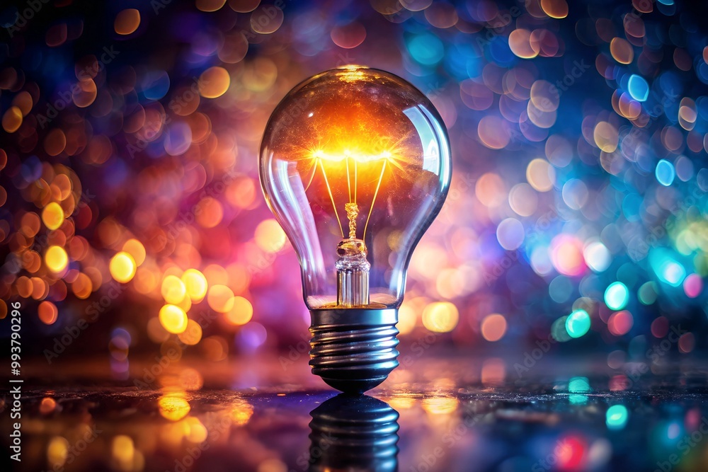 A glowing light bulb illuminating a wooden table, casting warm light and creating a cozy atmosphere. A glowing light bulb illuminating a wooden table, casting warm light and creating a cozy atmosphere.