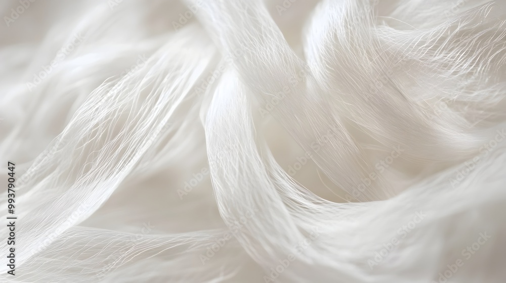 Close up photograph showcasing the delicate wispy white fibers intricately woven together with fine details of their soft thread like texture creating a light and airy Close up photograph showcasing the delicate wispy white fibers intricately woven together with fine details of their soft thread like texture creating a light and airy