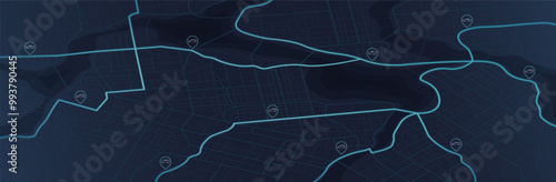 GPS tracking system for navigating car traffic. Concept of car with road and intersection. General city map with streets, roads. Navigation system for avoiding traffic jams. Vector illustration