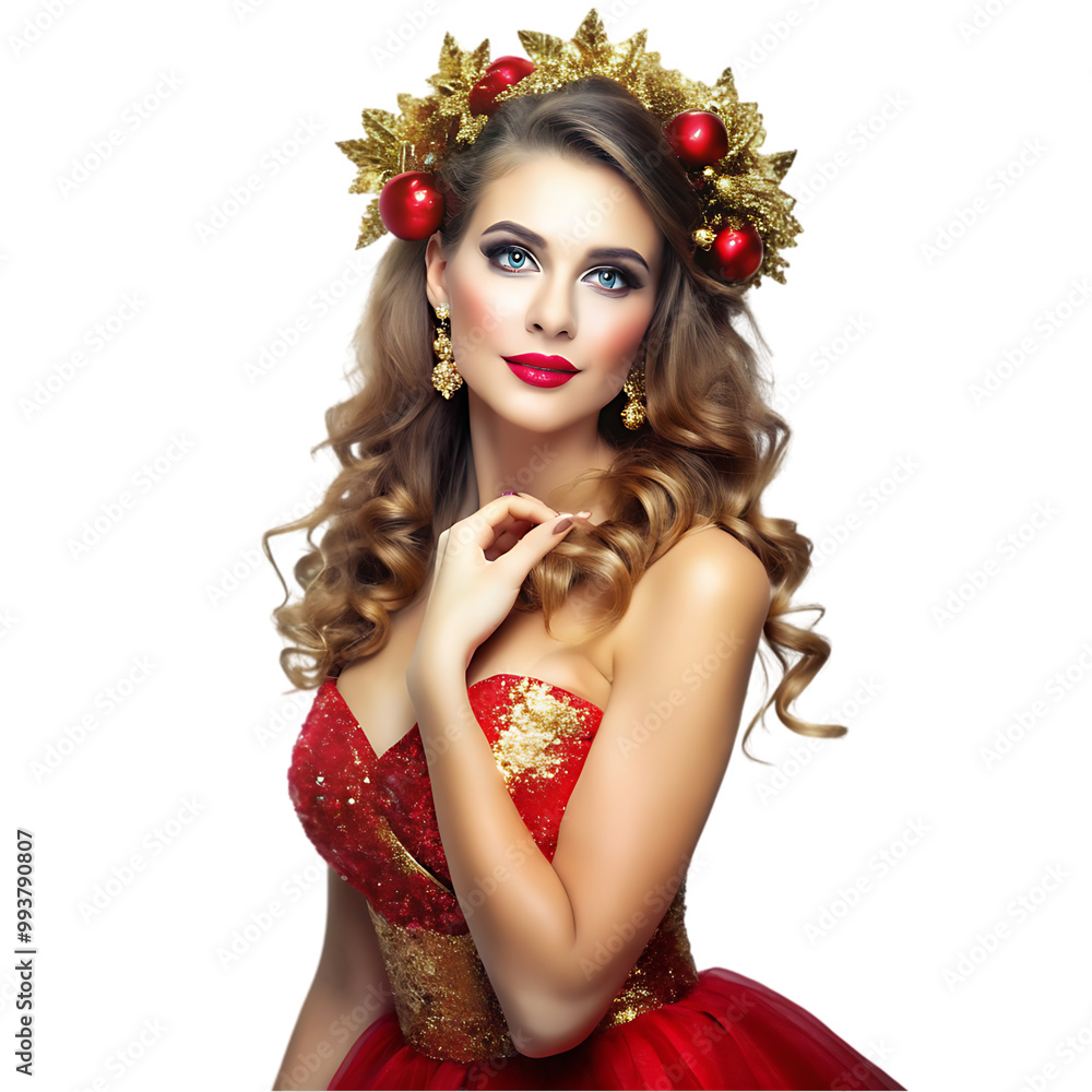 Naklejka premium Beautiful young woman in Santa Claus clothes Christmas celebration