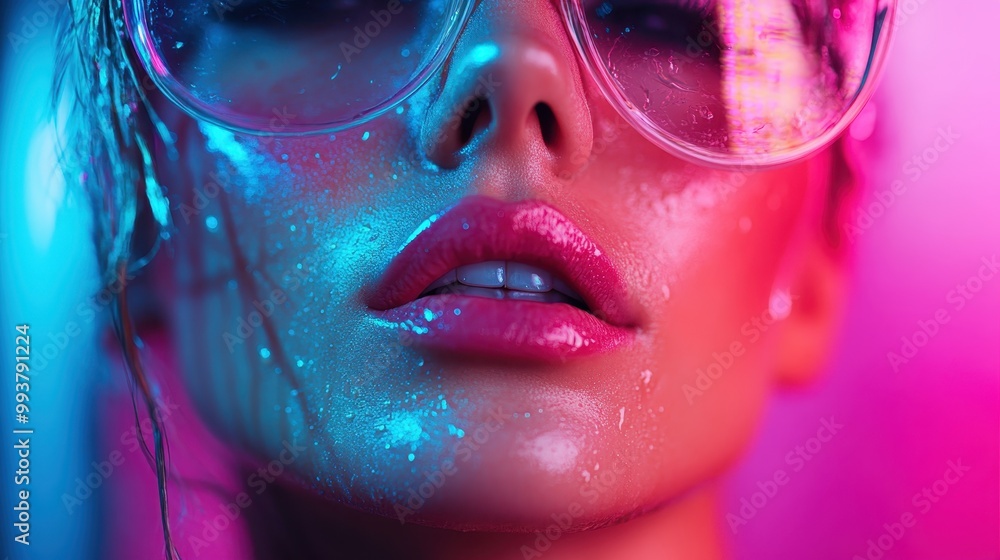 A vibrant close-up portrait captures the reflection in a person's glasses, enveloped in neon pink and blue lighting, creating a modern and dynamic visual effect perfect for nightlife themes. A vibrant close-up portrait captures the reflection in a person's glasses, enveloped in neon pink and blue lighting, creating a modern and dynamic visual effect perfect for nightlife themes.