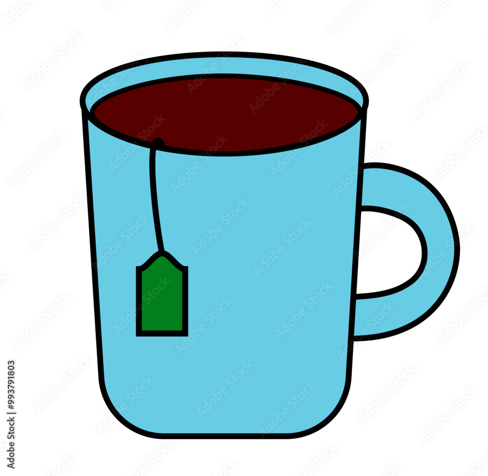 Cup of tea with teabag isolated on a white background. Hand drawn doodle style. Vector flat illustration. Cup of tea with teabag isolated on a white background. Hand drawn doodle style. Vector flat illustration.