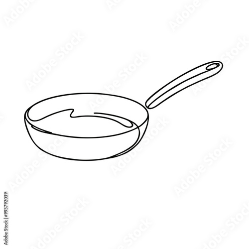 Flying pan. Icon. Vector drawing. One line art. A simple drawing of a continuous line of a kitchen electric appliance.