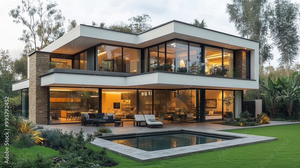 modern house exemplifying contemporary architecture with clean lines and open spaces harmonizing efficiency and elegance in a stylish residential environment modern house exemplifying contemporary architecture with clean lines and open spaces harmonizing efficiency and elegance in a stylish residential environment