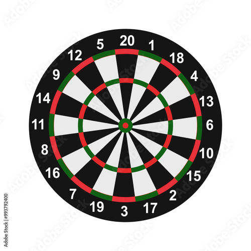 Concept of competition and achievement goals.Achieving goals in business and life.Dartboard with dart stuck right in center of target.Isolate on a white background