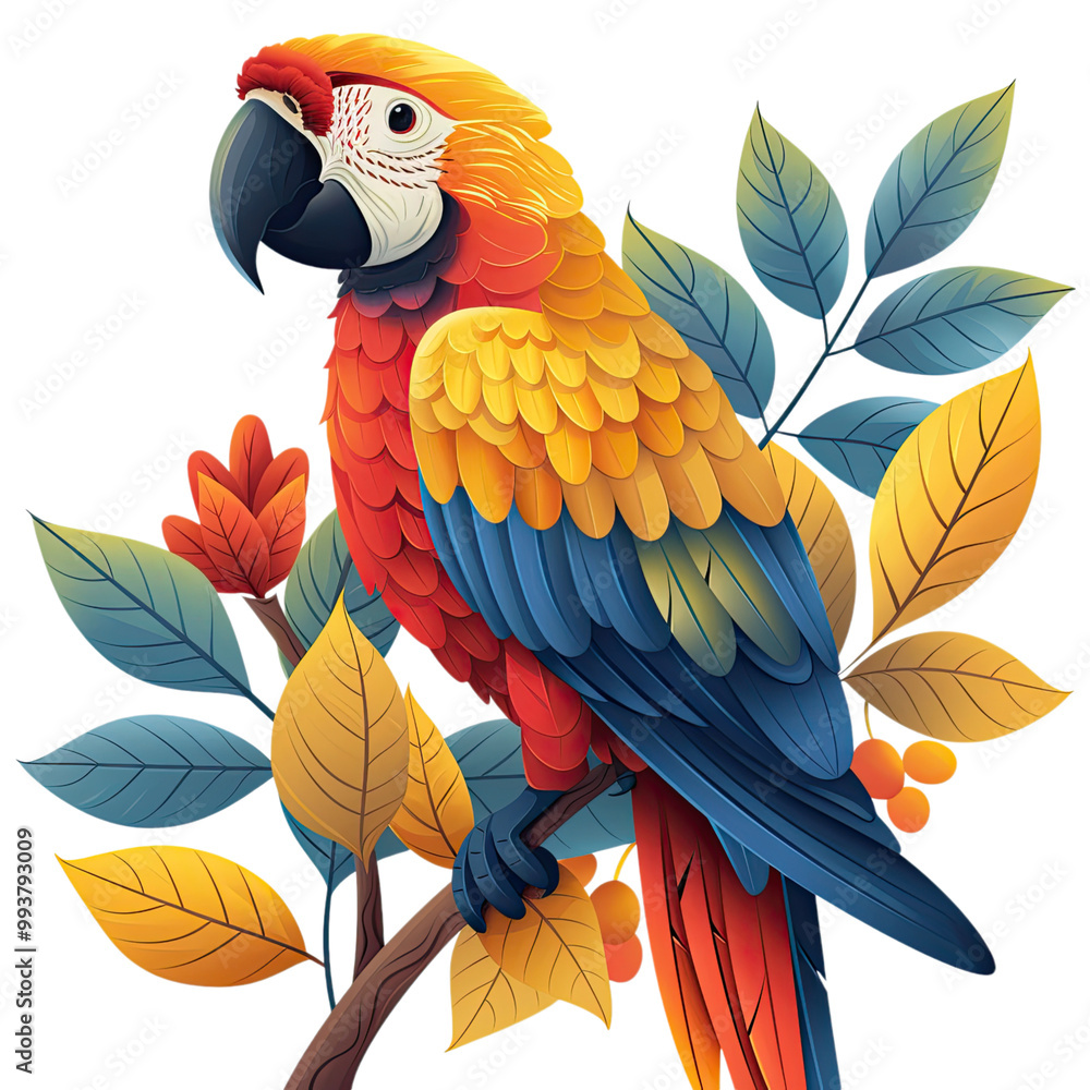 Obraz premium Colorful Parrot Sitting on Branch Illustration