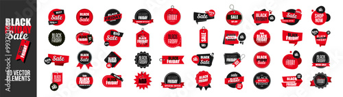Abstract vector black friday sale lable tag set. Vector price tags isolated on transparent background. Special offer, sale, discount, shop, black friday.