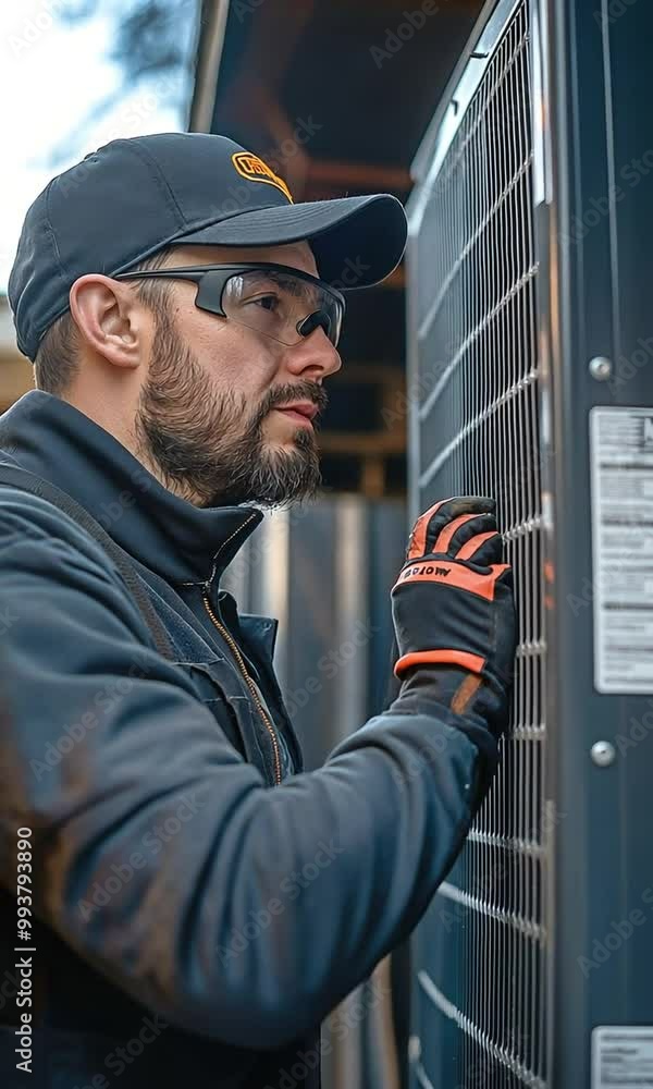 Employee getting ready for yearly HVAC maintenance Employee getting ready for yearly HVAC maintenance