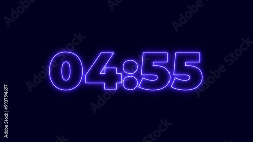 Five Minute Digital Timer. 5 Minute Digital Negative Countdown.