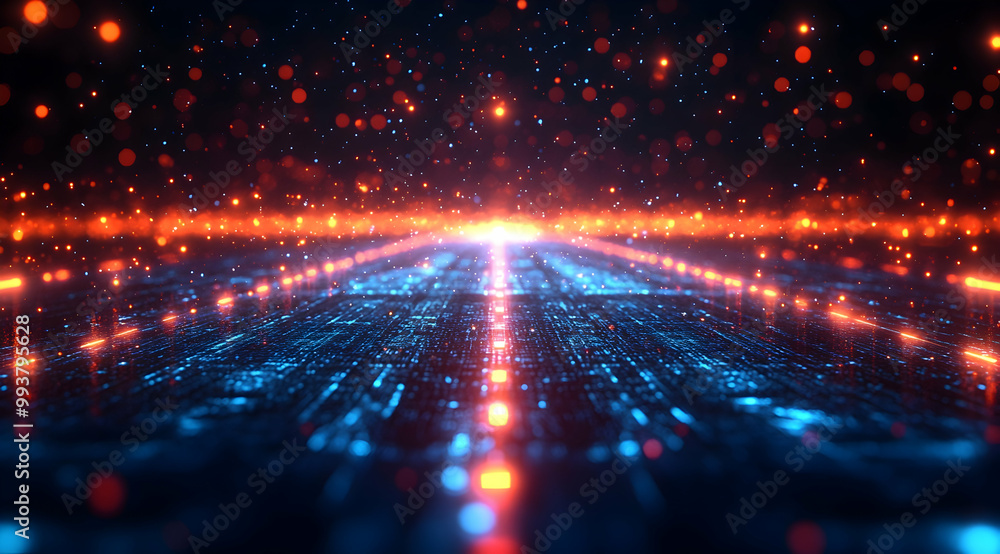 Abstract 3D Background with Red and Blue Glowing Lights and Particles Abstract 3D Background with Red and Blue Glowing Lights and Particles