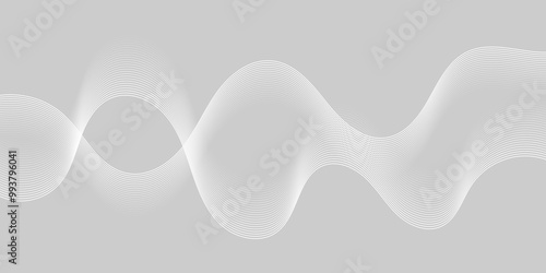 Abstract white wave dynamic curve lines on gray background. Energy technology concept modern backdrop design for business, presentation, banner.