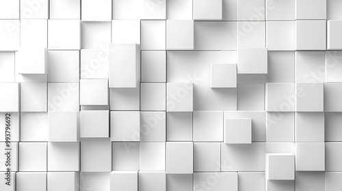 A textured wall featuring various white cubes arranged in a modern, abstract pattern.