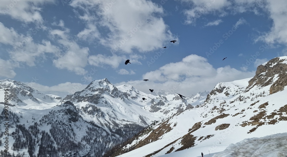 Fototapeta premium briancon serre chevalier ski slopes mountains, ski destinations located in the French Alps, near the Italian border. Briançon is a fortified town with historical significance, 
