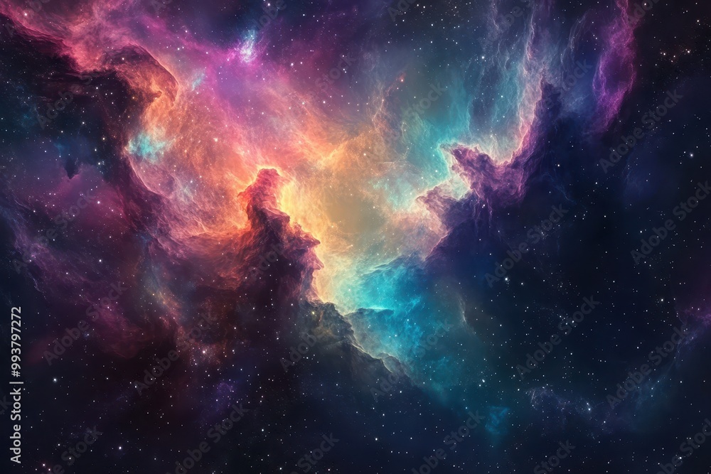 Fototapeta premium Cosmic Nebula with Swirling Gas and Stars