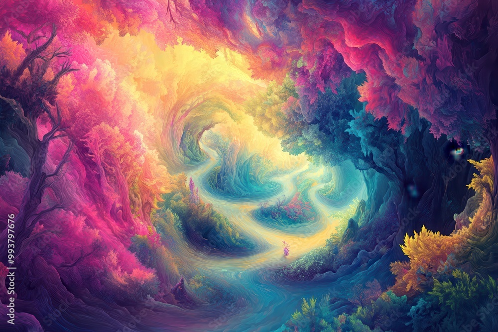 A Surreal and Colorful Path Through a Dreamlike Forest A Surreal and Colorful Path Through a Dreamlike Forest