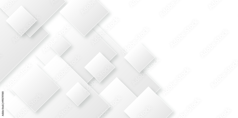 White square pattern on banner design. Modern and minimal concept white and gray abstract geometric background. Vector abstract elegant with copy space template design. White square pattern on banner design. Modern and minimal concept white and gray abstract geometric background. Vector abstract elegant with copy space template design.