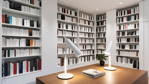 bookshelf in the library Background, White wooden bookcase filled with books in a UK home, ai generated photo