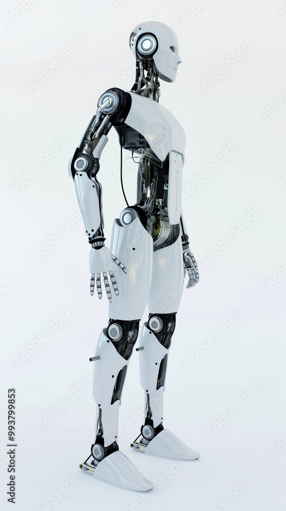 Full-body profile of a futuristic humanoid robot Full-body profile of a futuristic humanoid robot