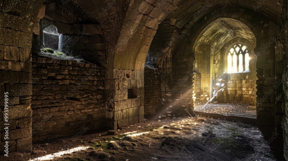 Obraz premium dream with forgotten ruin where ghostly lights dance on walls